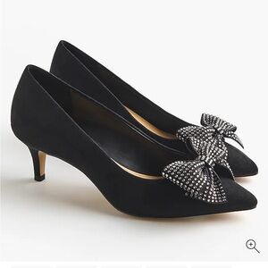 J. Crew Factory Black Heels with Embellished Bow
